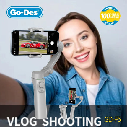 Stabilisateur Gimbal 3 Axes Pliable Go-Des GD-F5, Suivi Visage/Objet, pour Vlog et Live