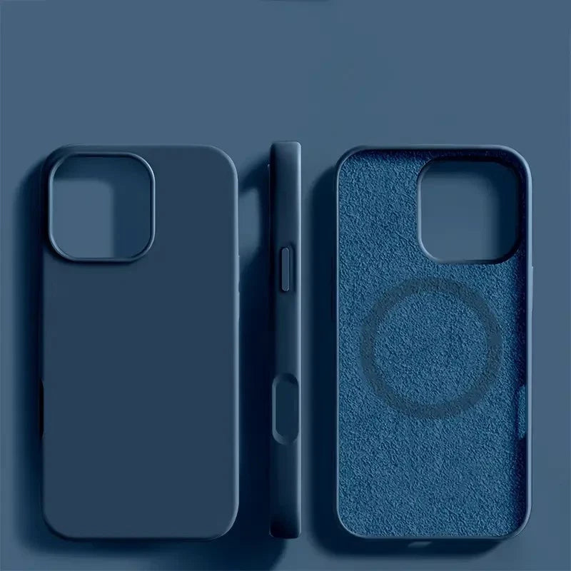 Coque De Charge Magnétique Sans Fil Magsafe En Silicone Bleu Souple Pour iPhone 17 Pro Max