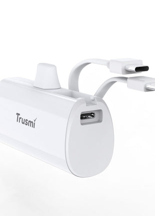 Trusmi PB16-02 Batterie Externe 5000 mAh – Power Bank Portable 5V/2,1A Avec Support Pour câble Lightning & USB-C – Blanc