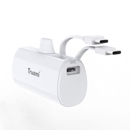 Trusmi PB16-02 Batterie Externe 5000 mAh – Power Bank Portable 5V/2,1A Avec Support Pour câble Lightning & USB-C – Blanc