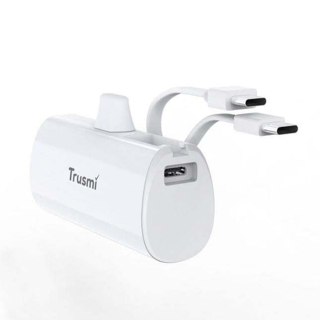 Trusmi PB16-02 Batterie Externe 5000 mAh – Power Bank Portable 5V/2,1A Avec Support Pour câble Lightning & USB-C – Blanc