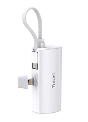 Trusmi PB16-02 Batterie Externe 5000 mAh – Power Bank Portable 5V/2,1A Avec Support Pour câble Lightning & USB-C – Blanc