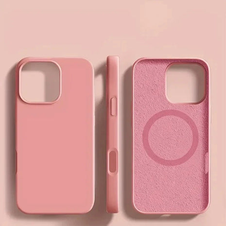 Coque De Charge Magnétique Sans Fil Magsafe En Silicone Rose Souple Pour iPhone 17