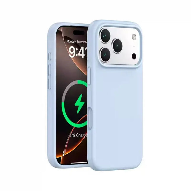 Coque De Charge Magnétique Sans Fil Magsafe En Silicone Bleu Ciel Souple Pour iPhone 17