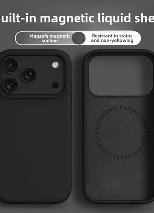 Coque De Charge Magnétique Sans Fil Magsafe En Silicone Souple Noir Pour iPhone 16