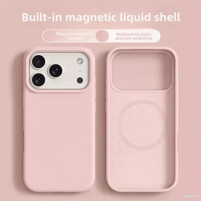 Coque De Charge Magnétique Sans Fil Magsafe En Silicone Rose Souple Pour iPhone 17
