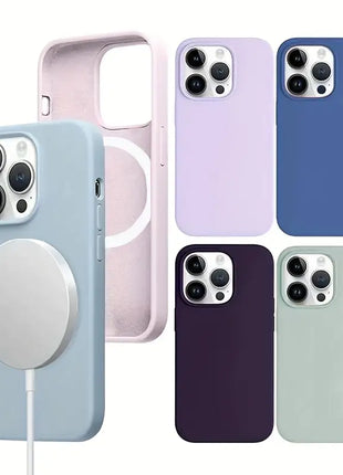 Coque De Charge Magnétique Sans Fil Magsafe En Silicone Souple Bleu Ciel Pour iPhone 15 Pro Max