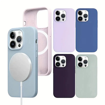 Coque De Charge Magnétique Sans Fil Magsafe En Silicone Souple Bleu Ciel Pour iPhone 15 Pro Max