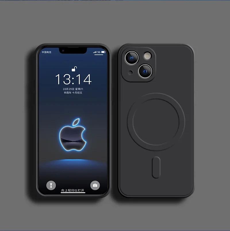 Coque De Charge Magnétique Sans Fil Magsafe En Silicone Souple Noir Pour iPhone 15 Pro Max
