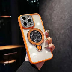 Coque a Support  Magnetique Qualité Premium Effet  Pailletes En Poudre Avec Branches d'Etoiles De Couleur Orange pour Apple iPhone 15 Pro Max