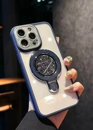 Coque a Support  Magnetique Qualité Premium Effet  Pailletes En Poudre Avec Branches d'Etoiles De Couleur Bleu Foncé pour Apple iPhone 14 Pro Max