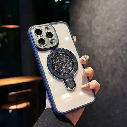 Coque a Support  Magnetique Qualité Premium Effet  Pailletes En Poudre Avec Branches d'Etoiles De Couleur Bleu Foncé pour Apple iPhone 15 Pro