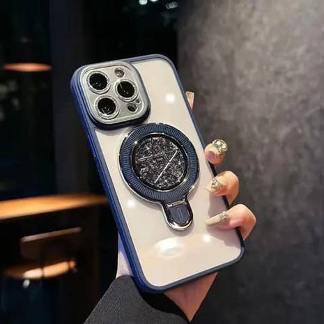 Coque a Support  Magnetique Qualité Premium Effet  Pailletes En Poudre Avec Branches d'Etoiles De Couleur Bleu Foncé pour Apple iPhone 14 Pro Max