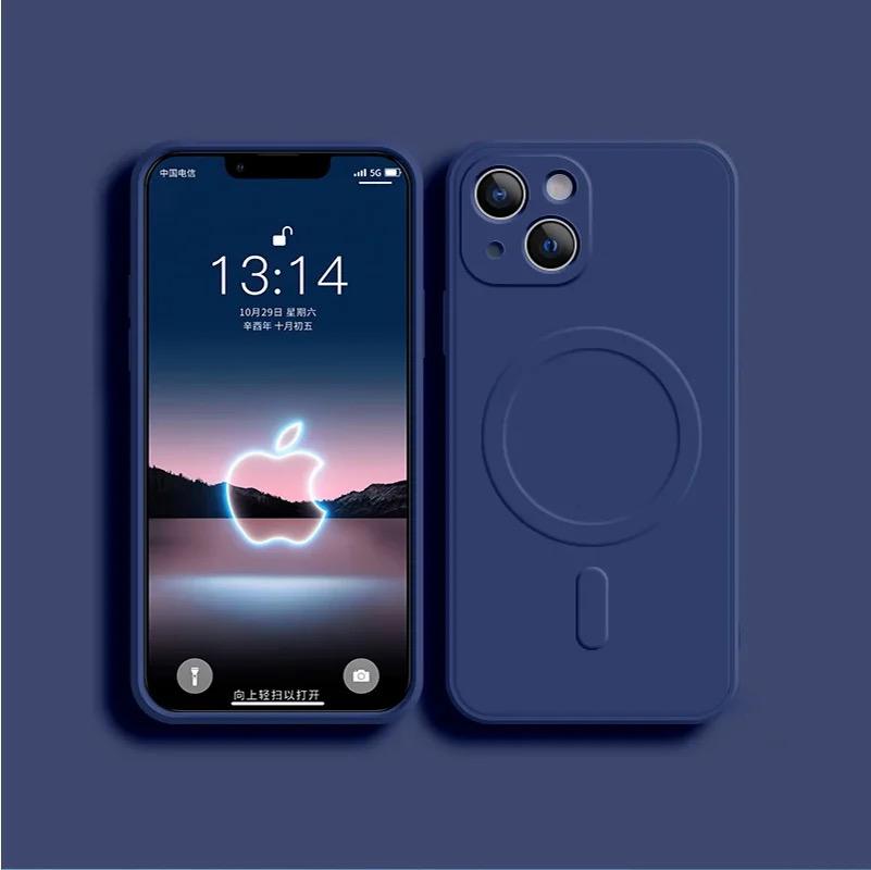 Coque De Charge Magnétique Sans Fil Magsafe En Silicone Souple Navy Pour iPhone 15 Pro Max