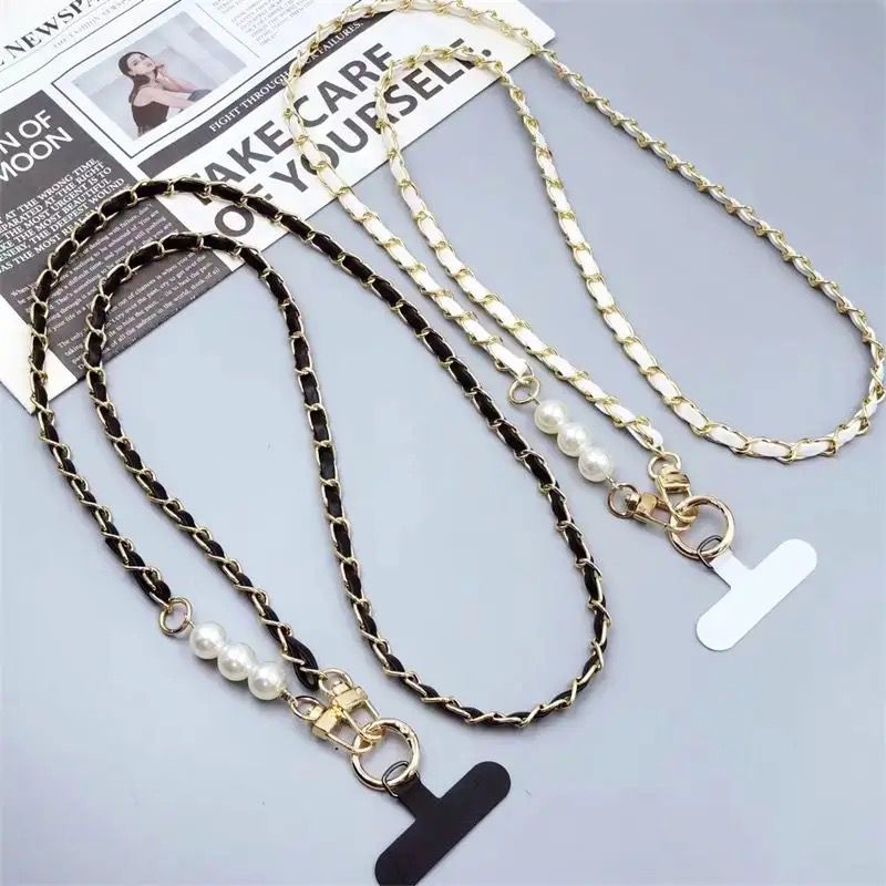 Bandoulière Lanière De Téléphone à Perle Tour De Cou Long 120 cm, Sangle Initiée De Couleur Noir