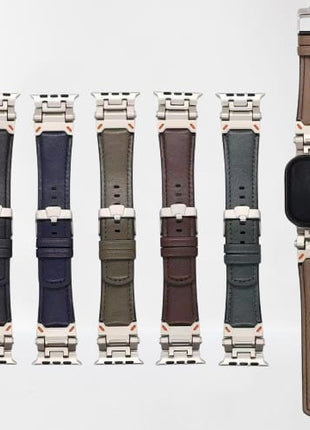 Bracelet  En Cuir de Veau Bleu Pour Apple Watch Taille 44mm/45mm/46mm/49mm