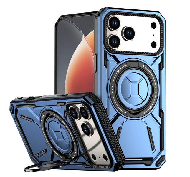 Étui Magnétique Antichoc Bleu de Qualité Militaire pour iPhone 17 Pro – Compatible MagSafe, Support Rotatif, Coque de Protection pour Recharge sans Fil