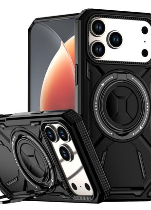 Étui Magnétique Antichoc Noir de Qualité Militaire pour iPhone 17 Pro – Compatible MagSafe, Support Rotatif, Coque de Protection pour Recharge sans Fil