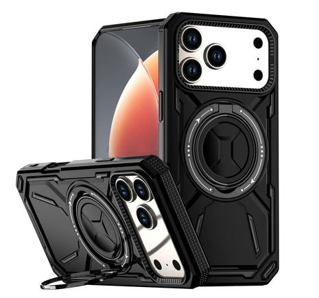 Étui Magnétique Antichoc Noir de Qualité Militaire pour iPhone 17 Pro – Compatible MagSafe, Support Rotatif, Coque de Protection pour Recharge sans Fil