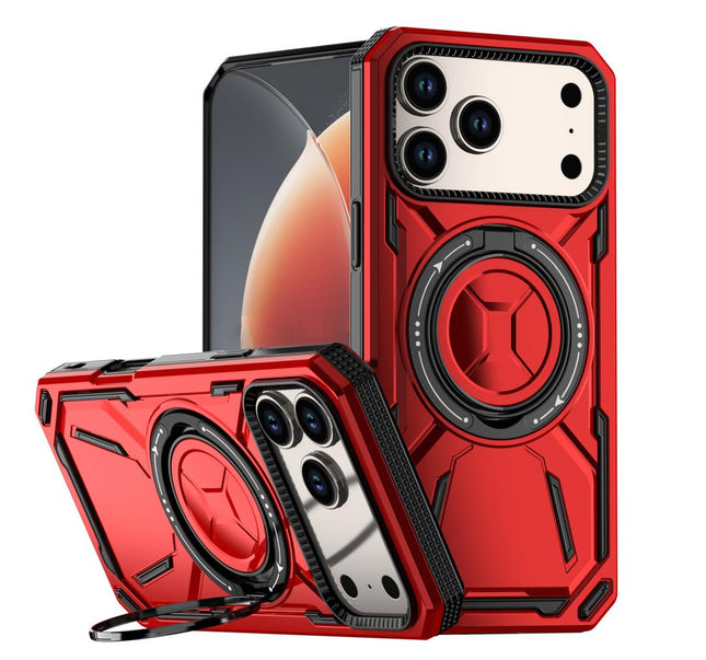 Étui Magnétique Antichoc Rouge de Qualité Militaire pour iPhone 17 Pro – Compatible MagSafe, Support Rotatif, Coque de Protection pour Recharge sans Fil