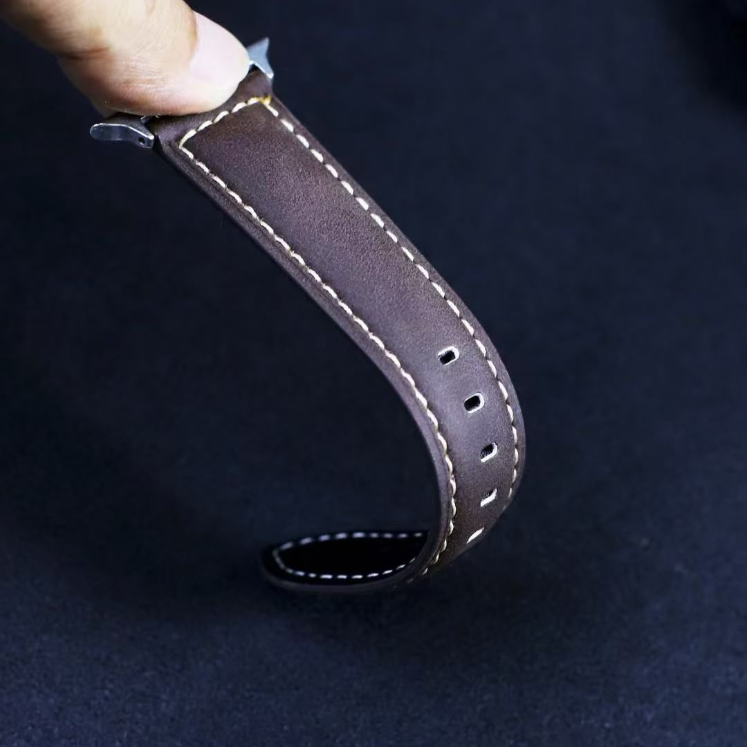 Bracelet  Vintage En Cuir Noir Pour Apple Watch Taille 44mm/45mm/46mm/49mm
