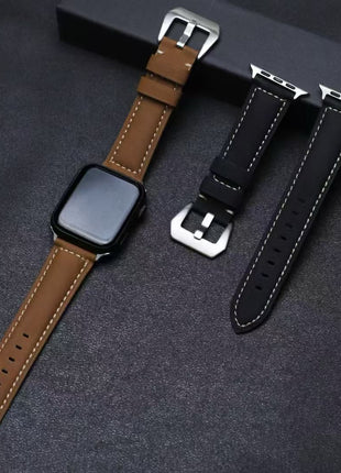 Bracelet  Vintage En Cuir Noir Pour Apple Watch Taille 44mm/45mm/46mm/49mm