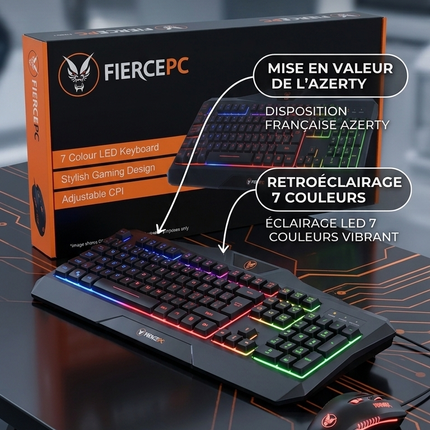 Pack Gaming FiercePC Draconis – Clavier LED AZERTY et Souris Haute Précision