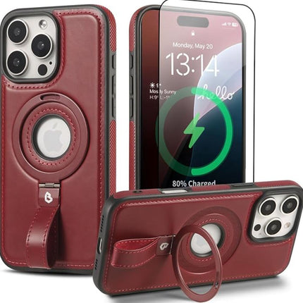 Coque Cuir Rouge iPhone 16 Pro Max avec Grip Loop – Compatible MagSafe, Support Rotatif, Protection Antichoc