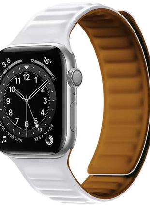Bracelet En Cuir et Silicone Magnétique Blanc Pour Apple Watch Taille 44mm/45mm/46mm/49mm