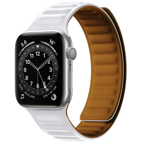 Bracelet En Cuir et Silicone Magnétique Blanc Pour Apple Watch Taille 44mm/45mm/46mm/49mm