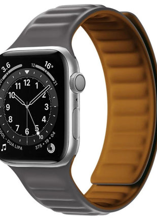 Bracelet En Cuir et Silicone Magnétique Gris Pour Apple Watch Taille 44mm/45mm/46mm/49mm