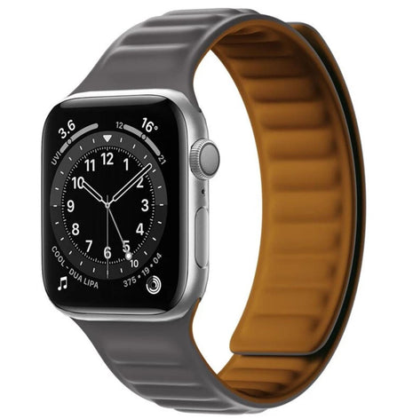 Bracelet En Cuir et Silicone Magnétique Gris Pour Apple Watch Taille 44mm/45mm/46mm/49mm