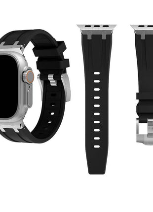 Bracelet En Silicone Noir Pour Apple Watch Taille 44mm/45mm/46mm/49mm