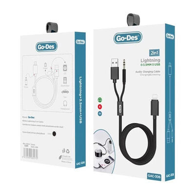 Câble Go-Des Audio & Charge 2-en-1 (Lightning vers Jack 3.5mm + USB) - GAC-306