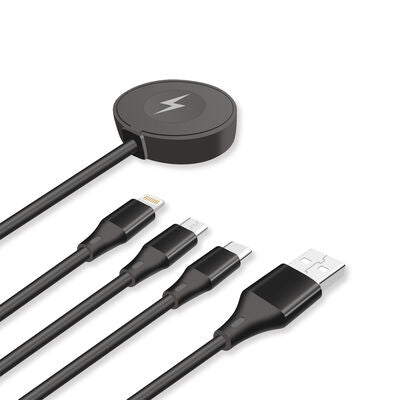 Câble Go-Des 4-en-1 avec Chargeur Montre (USB-A vers Watch + Lightning / USB-C / Micro) - GD-UC561