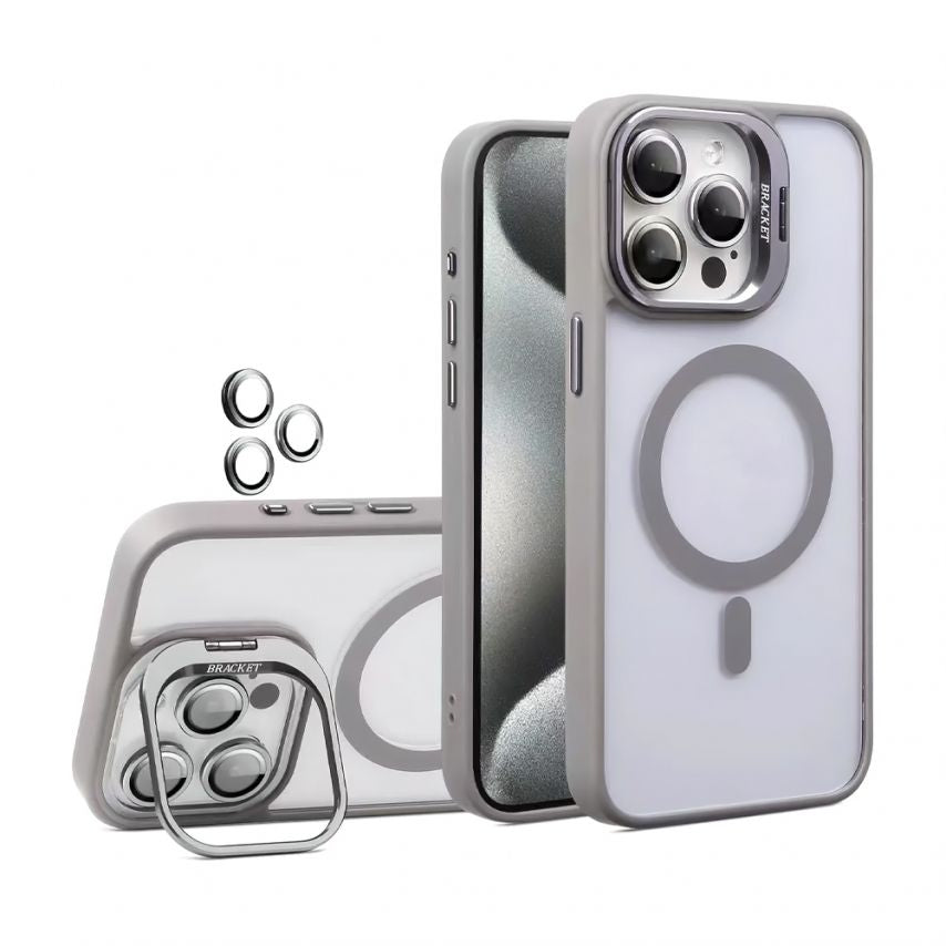 Coque MagSafe Gris Pour Apple iPhone 16 Pro Max Avec Support Et Protection Pour l'Appareil Photo
