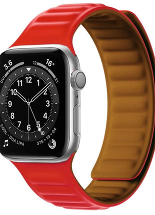 Bracelet En Cuir et Silicone Magnétique Rouge Pour Apple Watch Taille 44mm/45mm/46mm/49mm