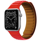Bracelet En Cuir et Silicone Magnétique Rouge Pour Apple Watch Taille 44mm/45mm/46mm/49mm