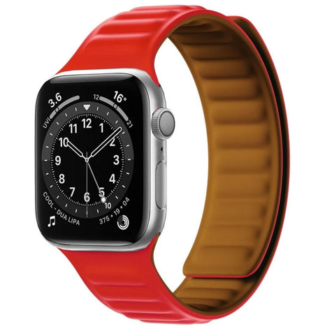 Bracelet En Cuir et Silicone Magnétique Rouge Pour Apple Watch Taille 44mm/45mm/46mm/49mm