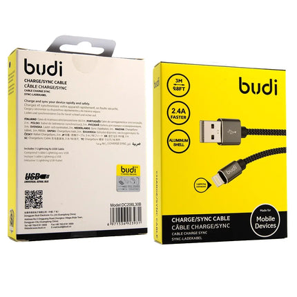 Câble budi USB-A vers Lightning (3m) - Noir Tressé
