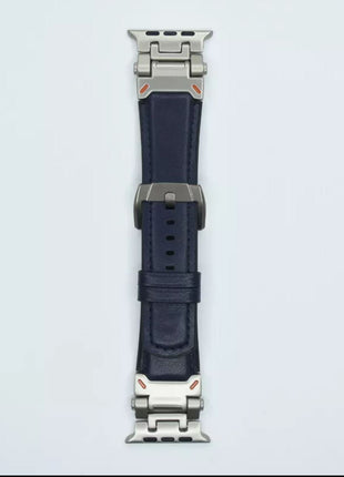 Bracelet  En Cuir de Veau Bleu Pour Apple Watch Taille 44mm/45mm/46mm/49mm
