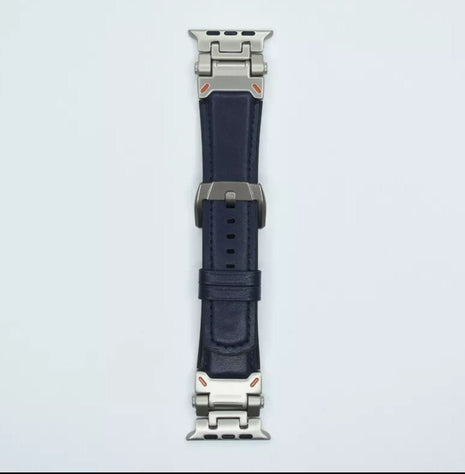 Bracelet  En Cuir de Veau Bleu Pour Apple Watch Taille 44mm/45mm/46mm/49mm