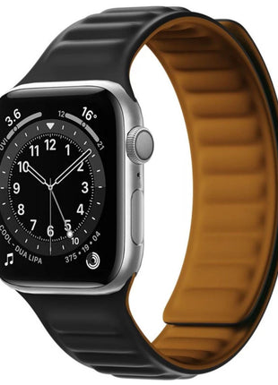 Bracelet En Cuir et Silicone Magnétique Noir Pour Apple Watch Taille 44mm/45mm/46mm/49mm