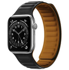 Bracelet En Cuir et Silicone Magnétique Noir Pour Apple Watch Taille 44mm/45mm/46mm/49mm