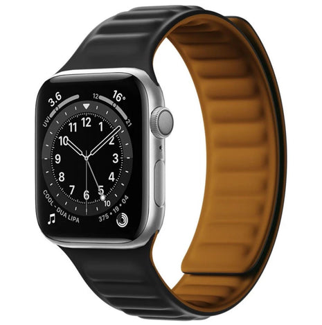 Bracelet En Cuir et Silicone Magnétique Noir Pour Apple Watch Taille 44mm/45mm/46mm/49mm