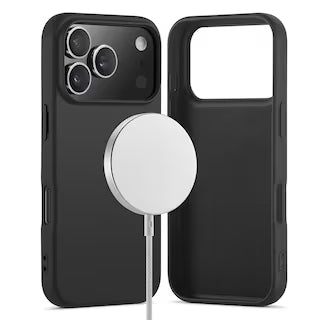 Coque De Charge Magnétique Sans Fil Magsafe En Silicone Noir Souple Pour iPhone 17 Pro Max