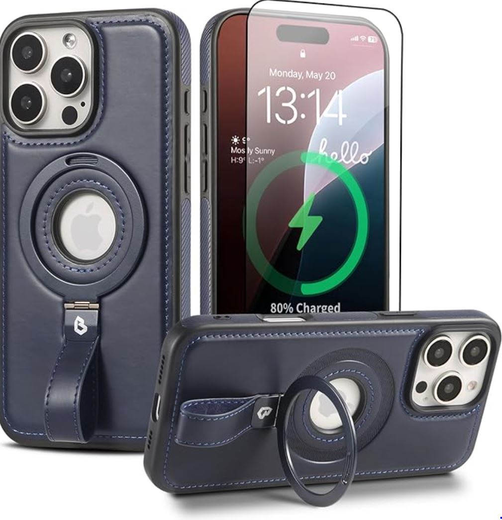 Coque en Cuir Compatible Magsafe a Capture Grio Loop Pour iPhone 15 Pro Max Couleur Bleu