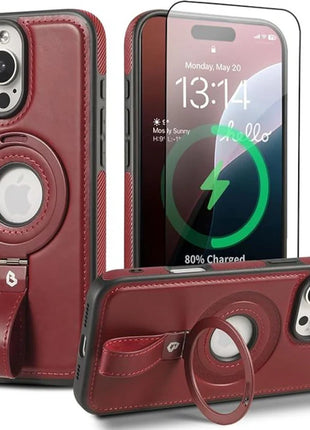 Coque Cuir  Bordeaux Phone 17 Air avec Grip Loop – Compatible MagSafe, Support Rotatif, Protection Antichoc