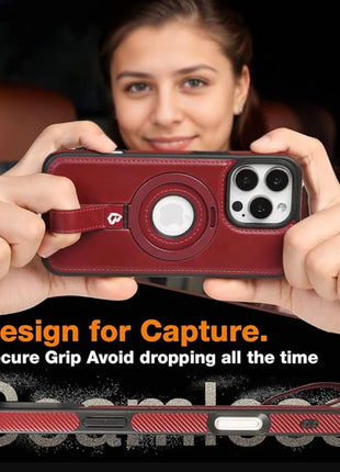 Coque Cuir  Bordeaux Phone 17 Air avec Grip Loop – Compatible MagSafe, Support Rotatif, Protection Antichoc