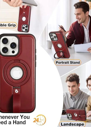 Coque Cuir  Bordeaux Phone 17 Air avec Grip Loop – Compatible MagSafe, Support Rotatif, Protection Antichoc